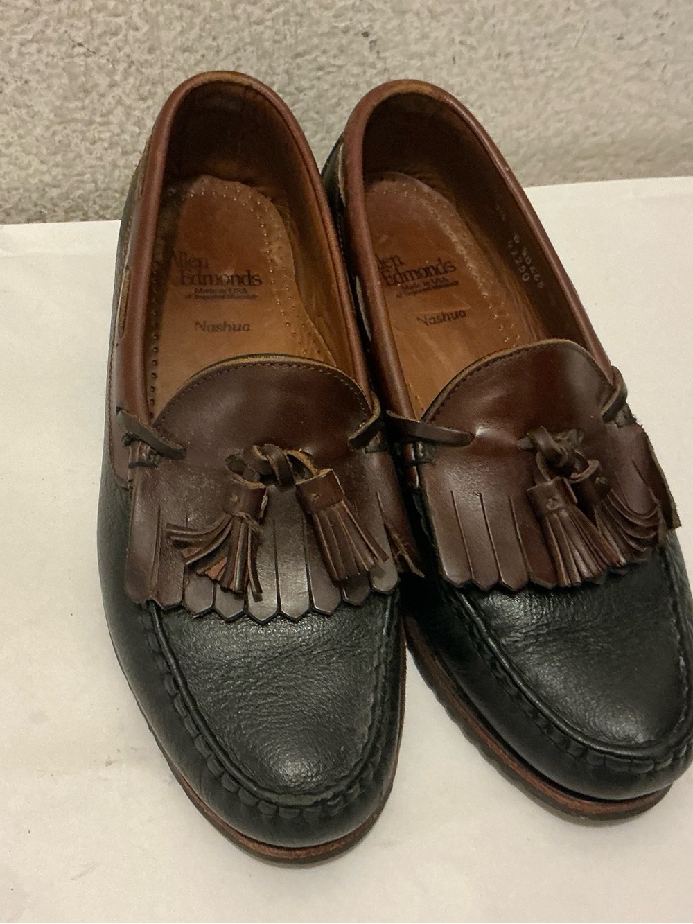 Allen Edmonds Two-Tone Brown and Black Tassel Kiltie Loafers
